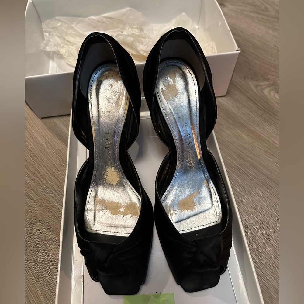 White House black market size 10 black satin shoes. Used